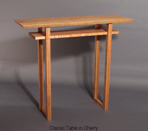 Mokuzai Furniture's Classic Table in Cherry- easily customized for just the right size, a narrow table for your side table, entry table, vanity table or narrow console table